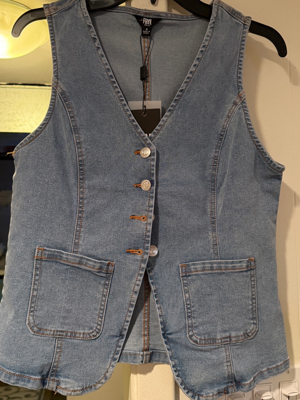 FRYE Light Blue Denim Vest with Patch Pockets